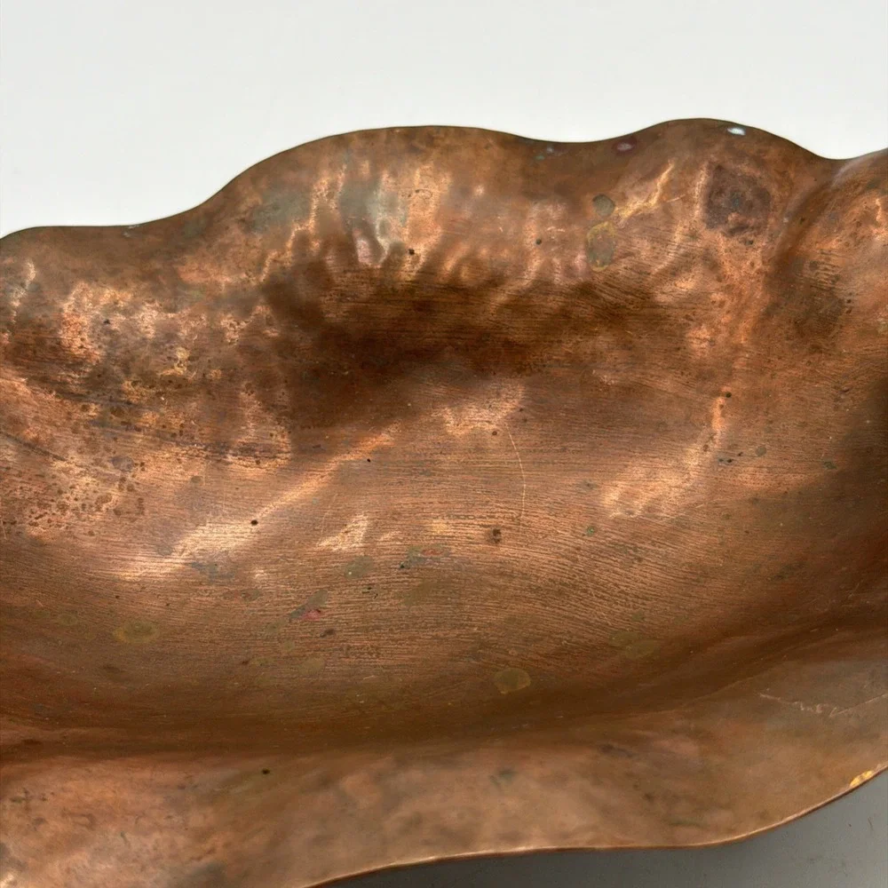 Rare Vintage MCM Copper Brass GRAPES Footed Brass Feet Console Bowl 11 3/4